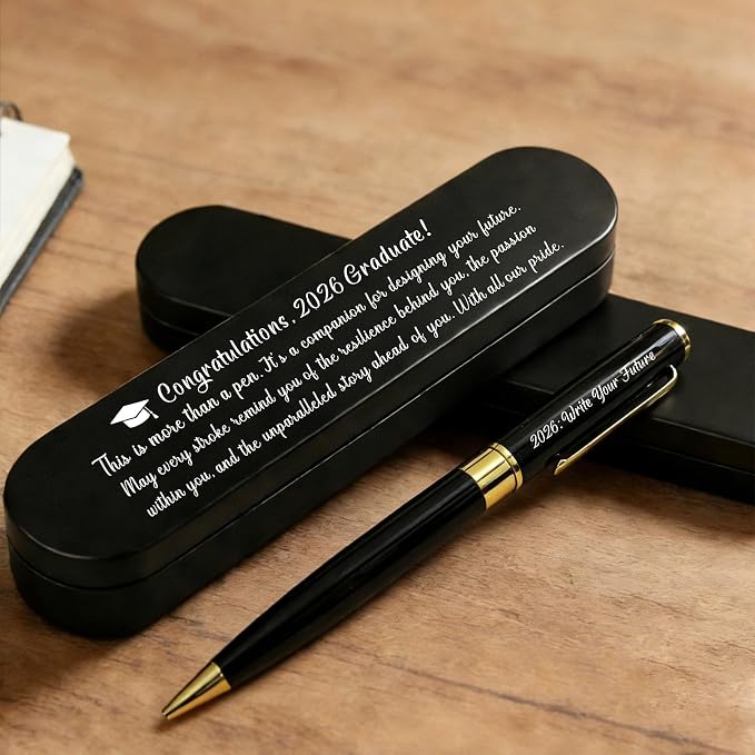 ABNTY Class of 2026 Graduation Gift, Sentimental Congratulations Graduation Present, Custom Engraved Ballpoint Pen with Metal Case, Perfect Grad Keepsake Gift