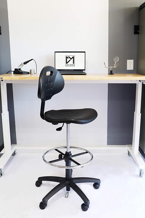 ESD Anti Static Ergonomic Polyurethane Chair Adjustable Height Heavy Duty Easy to Clean for Research, Laboratory and Cleanroom (Self Braking, Tall Stool)