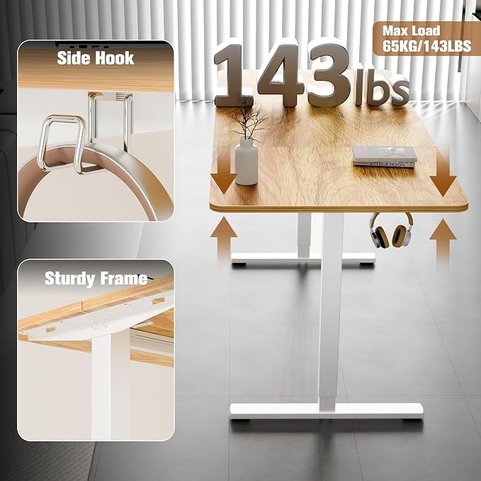 63"x28" Standing Desk, Height Adjustable Sit-Stand for Home Office | Electric Adjustable Standing Desk, Sit to Stand Computer Office Desk with Splice Board, Memory Preset, Lifts 28.7''-46.5"
