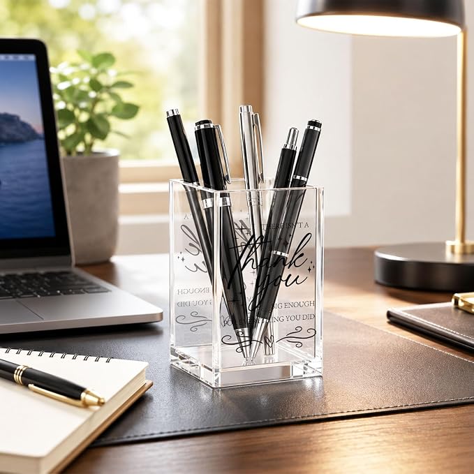 Appreciation Gifts for Coworker, Acrylic Pen Holder Cup, Thank You Gift for Women Men, Colleague Boss Gift, Office Desk Decoration