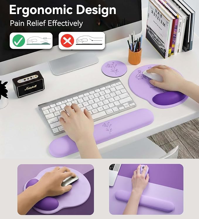 Mouse Pad with Keyboard Wrist Rest,Ergonomic Mouse Pad Wrist Support PU Base with Coaster,Mousepad with Nonslip Base for Computer Laptop Keyboard Home&Office