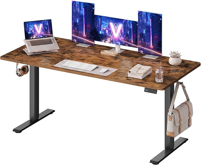 VASAGLE Electric Standing Desk, Stand Up Desk, 4 Memory Heights, Sedentary Reminder, for Home Office, 63 x 27.6 Inches, Rustic Brown ULSD316KD02S