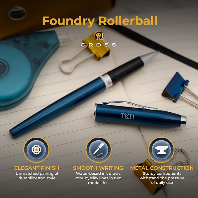 Cross Foundry Rollerball Pen, Translucent Blue, Custom Engraved — Graduation, Promotion, Onboarding, or Corporate Team Gift
