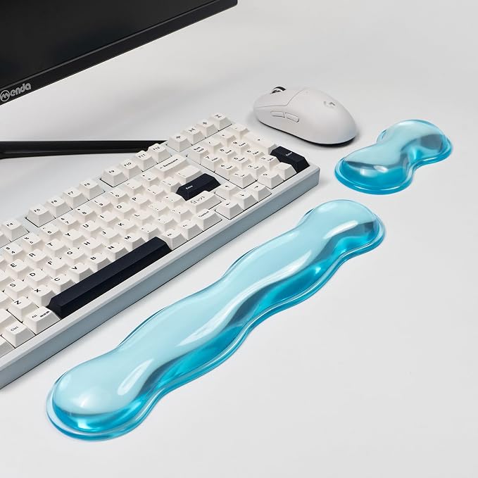 Ergonomic Silicone Gel Keyboard and Mouse Wrist Rest Set – Clear Wrist Rest for Keyboard 60%/68%/75%, Comfort & Support for Typing and Gaming (Blue)