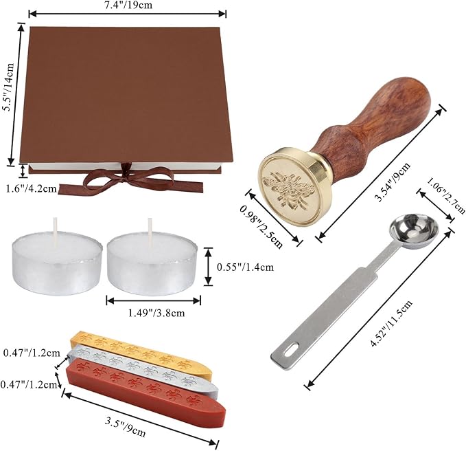 Yoption Wax Seal Stamp Kit, Bee Sealing Stamp with Gold Red Silver Sealing Wax Sticks Gift Box Set for Invitations, Cards, Letters, Gift Idea