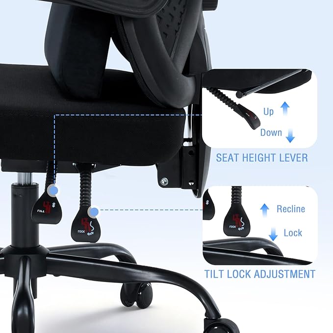 Ergonomic Office Chair with Footrest - Adjustable Lumbar Support & 3D Headrest, 90-160° Reclining Mesh High-Back Rolling Work Swivel Computer Chair-400lbs Capacity