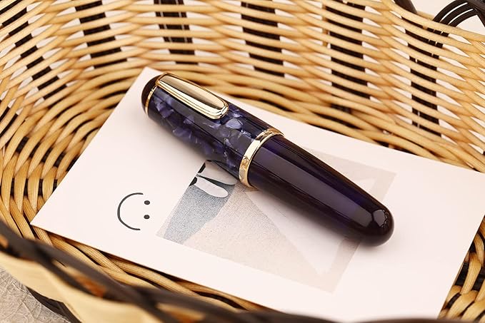 Lanxivi Majohn Q1 Fountain Pen Medium Point Purple Blue Acrylic, Little Fat Man Eyedropper Filling Pocket Pen Large Capacity