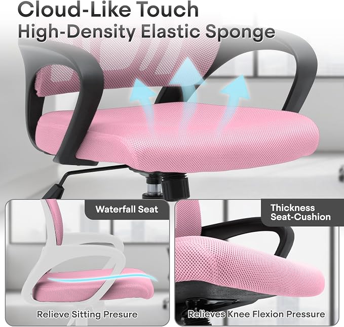 Ergonomic Mesh Office Chair, Heavy Duty 330 Lb Capacity 2 Pack, Pink | Mid-Back Desk Chair, Rolling Wheel, Breathable Mesh Backrest & Lumbar Support, Adjustable Height, Sponge Seat for Home Office
