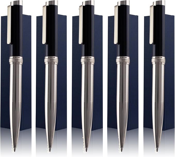 Ancolo Personalized Pens - Advertising Buesiness Gift Office Writing Set- Engraved with Your Message Name Company Team Name, Phone Number Perfect for Business Men 5 Pens/BOX