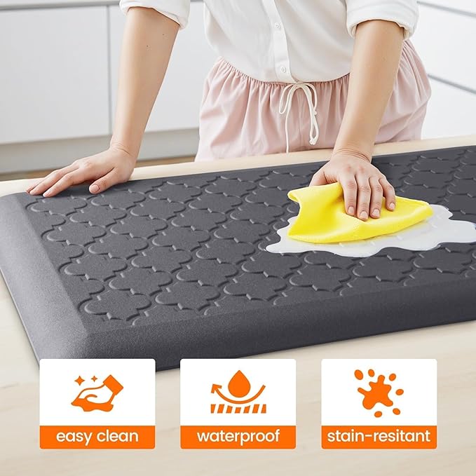 4/5 Inch Thick Anti-Fatigue Kitchen Mat Water Resistant Non-Slip Kitchen Floor Mat Ergonomic Comfort Standing Mat for Home Kitchen Office Laundry 17.3"x 60" Grey