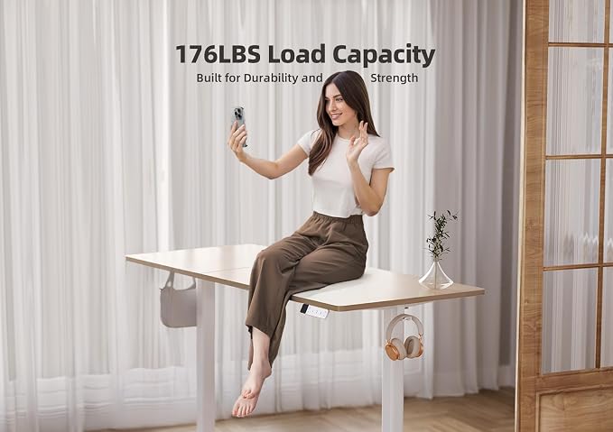 YDN Electric Standing Desk Adjustable Height, 63 x 24 Inches Stand up Desk with Cable Management, Home Office Desks with Splice Board & White Frame, Nature Top