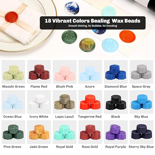 D Wax Seal Stamp Kit, TEKGERLU 360 PCS 18 Colors Wax Beads, Copper D Letter Stamp with Solid Wood Handle, Full Tools for Wedding Invitations, Envelope Sealing