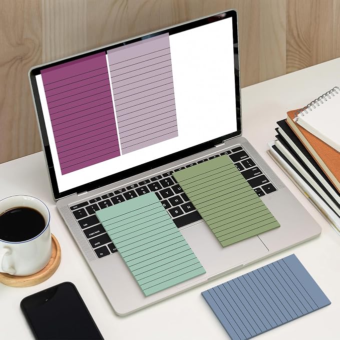 Yinder 8 Pack Colored Transparent Sticky Notes Translucent Clear Lined Self Sticky Notes, Back to School Gift Bible Tab for Planners, School Supplies Office, 30 Sheets/Pack, 4 x 6'' (Morandi Color)