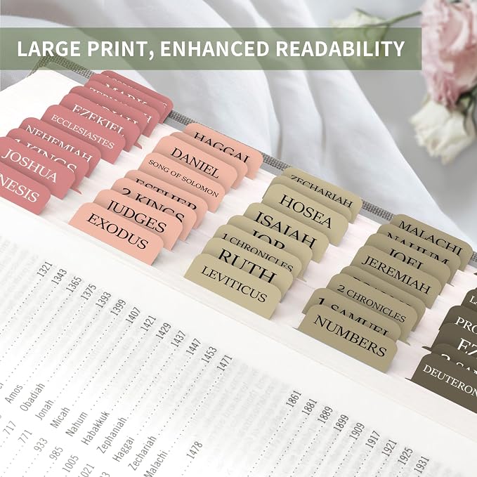 Bible Tabs for Women & Men, Bible Tab for Study Bible, Large Print Bible Tabs for Easy Navigation, Bible Index Tabs, 66 Tabs Old & New Testament, Extra 9 Blank Tabs - Green Terracotta