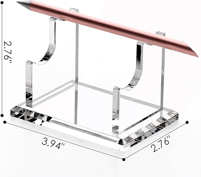 YUXUN Acrylic Pen Holder for Desk - Horizontal Double Pen Display Stand with 8mm Thick Base | Fountain Pen Rest, Apple Pencil Stand, Crystal-Clear Desk Organizer