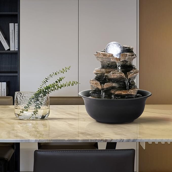 WICHEMI Water Fountains Indoor Waterfall Fountain Tabletop Fountain Water Feature Indoor Stacked Rocks Feng Shui Zen Meditation Relaxation Fountain with LED Light Indoor Spaces Desktop Decor (Style 5)