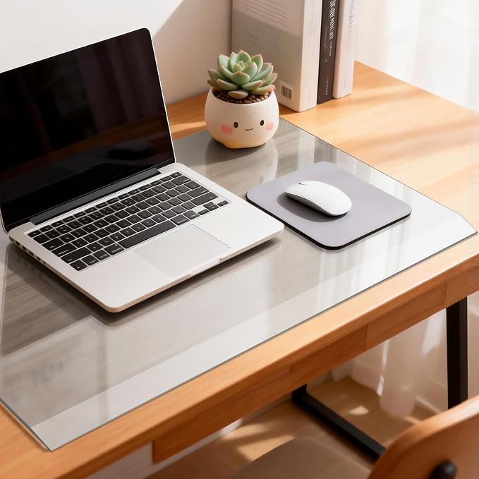 VASUHOME 24" x 18" Grey Tempered Glass Desk Mat with Beveled Edge - Ergonomic Desk Protector, Dry Erase Surface, Ideal Table Top Protector for Home & Office