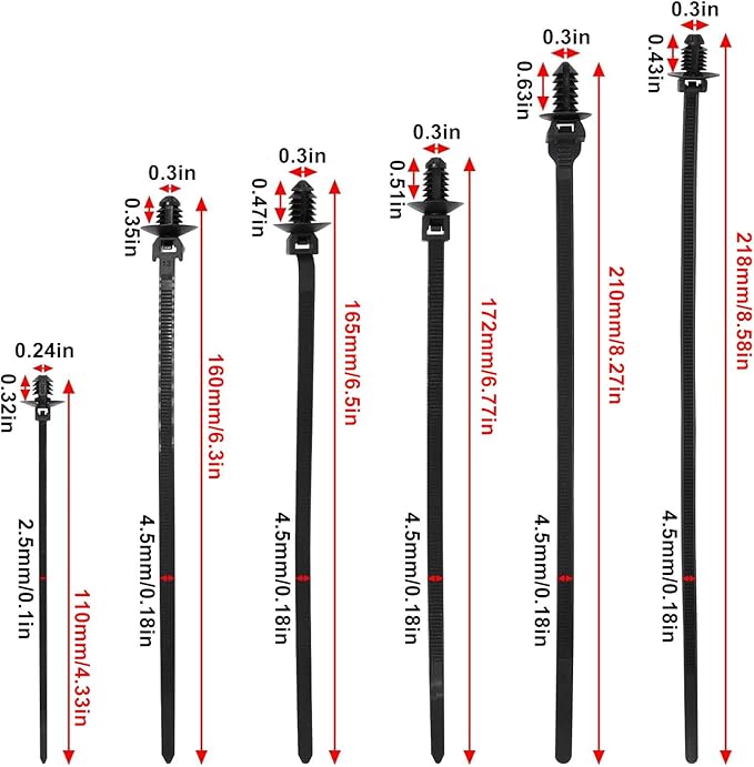 60 PCS Push Mount Zip Ties, Nylon Car Mount Wire Ties Snap in Cable Zip Ties, Black Push Mount Cable Ties Automotive Zip Ties Fastener Wire Harness Clips for Wire Tying (6-Types)