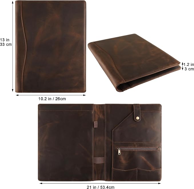 Personalized Leather Padfolio for Lefty, Business Portfolio Binder with Notepad Holder, Legal Pad Portfolio Folder for Men/Women - Khaki