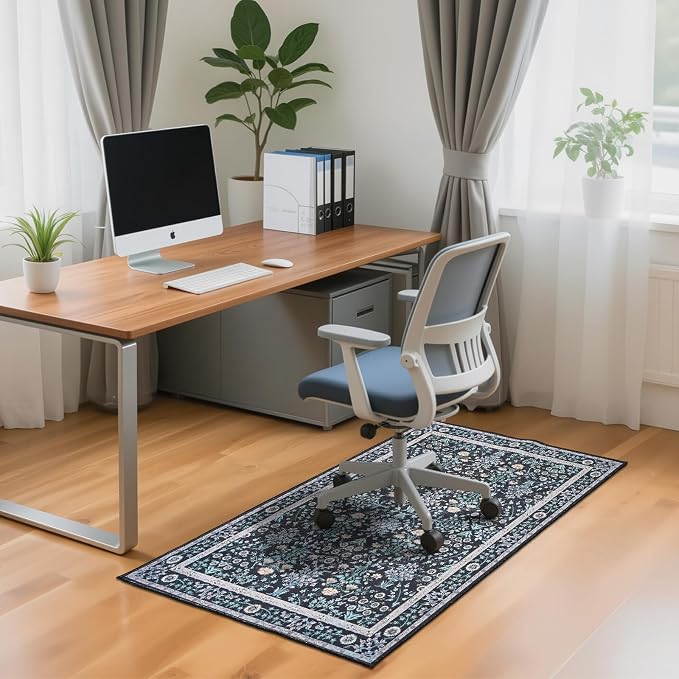 Office Chair Mat Desk Chair Hardwood Mat, Easy Glide Office Rug Under Chair Mat for Home Gaming Rolling Chair Tile Floor,Large Floor Protector Rug,Anti-Slip, Chenille Material (Dark Green, 36x48)