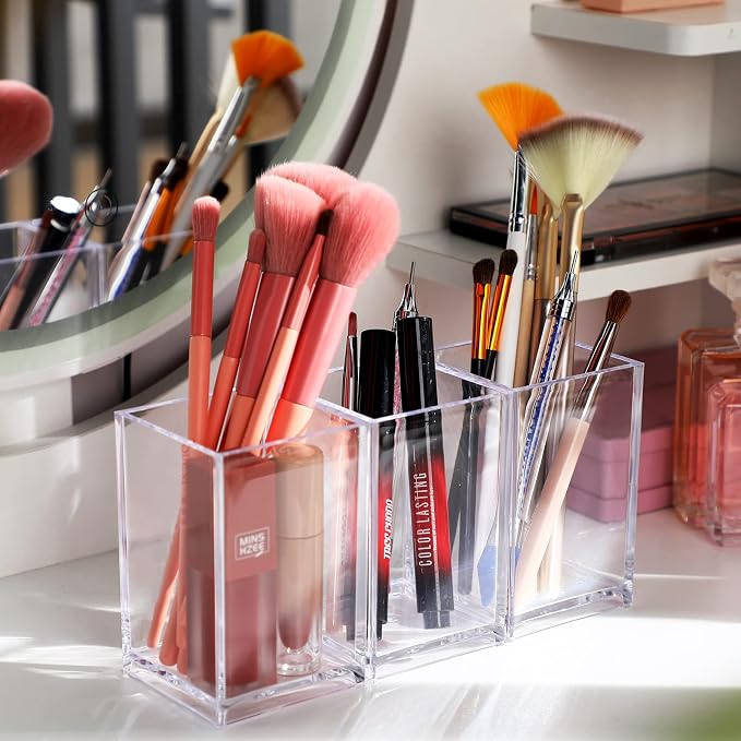 Fumete 12 Pack Acrylic Pen & Makeup Brush Holder – Clear Desktop Organizer for Office, School, and Home Supplies,Stationery Organizer Accessory