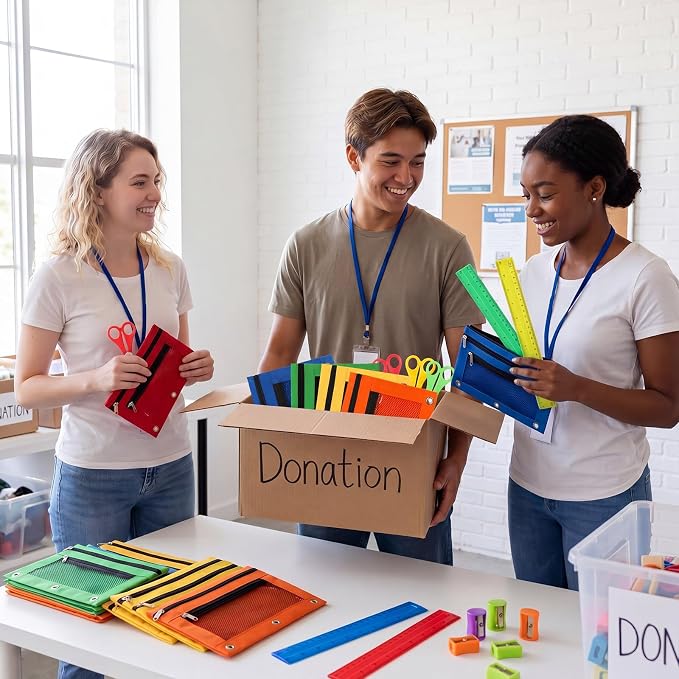 220 Pcs Back to School Supplies Kit Include Pencil Pouch, Scissors, Plastic Rulers, Eraser, Pencil Sharpener Bulk School Supplies for Classroom Donations Use