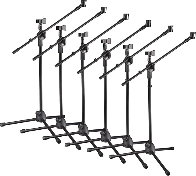 AW 6pcs Boom Mic Stand Floor Adjustable Height Mic Tripod Stand w/ 2 Mic Clip Holder Folding Microphone Holder for Singing Live Stream Stage Studio