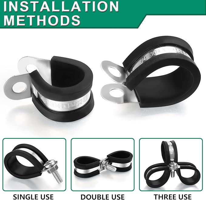 OURU 5/8 Inch Cable Clamps, Rubber Coated Insulated Clamps, 20pcs, 16mm | 304 Stainless Steel, Anti-Vibration, Rust Resistant, Secure Hold, Automotive Wire, Pipe & Tube Mounting, Cable Management