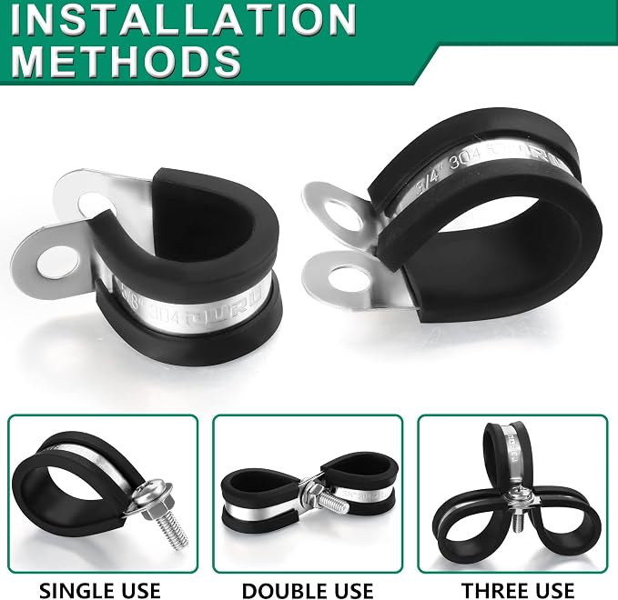 OURU 1-1/2 Inch Cable Clamps, Rubber Coated Insulated Clamps, 15pcs, 38mm | 304 Stainless Steel, Anti-Vibration, Rust Resistant, Secure Hold, Automotive Wire, Pipe & Tube Mounting, Cable Management