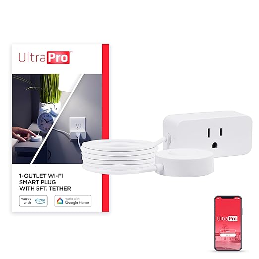 UltraPro Smart Plug WiFi Outlet with Tether, Smart Outlet, Smart Home, Smart Switch, Works with Alexa, Google Home, No Hub Needed, ON/Off Switch, Easy to Use App, Remote Control Outlet, 60342