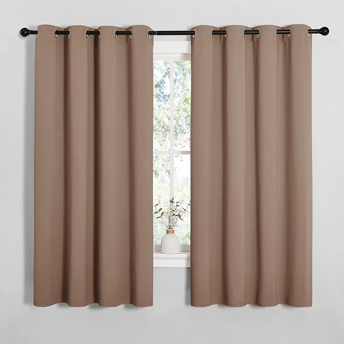 NICETOWN Blackout Window Curtains and Drapes for Kitchen, Window Treatment Thermal Insulated Solid Grommet Blackout Drapery Panels (Set of 2, 55 by 68 inches, Cappuccino)