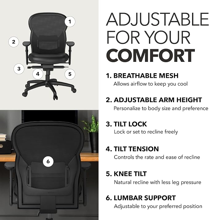 HON Wave Ergonomic Office Chair, Lumbar Support, Desk Chair, Black | Leather high back ergonomic office desk chair with lumbar support, adjustable arms, office decor, advanced tilt for comfort