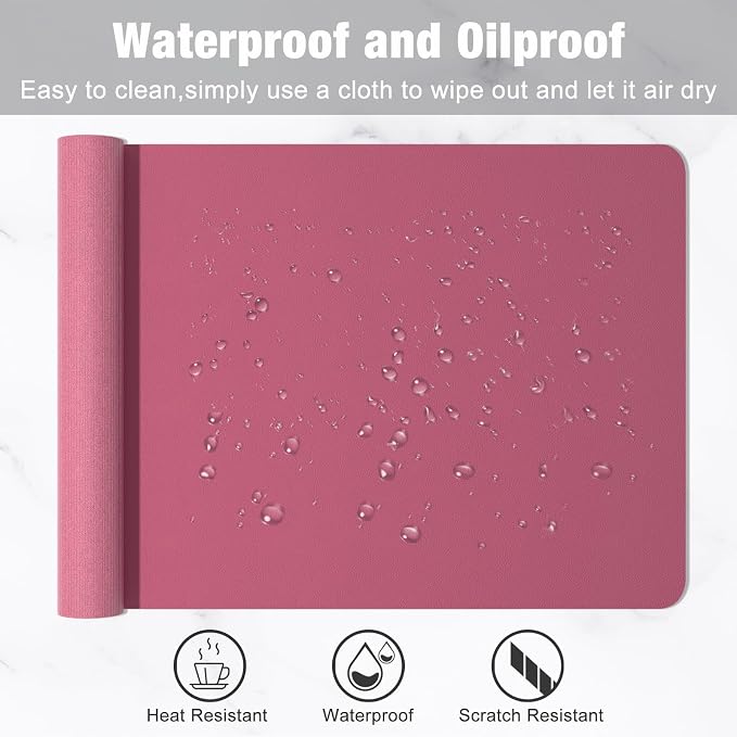 Hsurbtra Desk Pad, 30" x 14" PU Leather Desk Mat, XL Extended Mouse Pad, Waterproof Desktop Blotter Protector, Non-Slip Ultra Thin Large Laptop Keyboard Writing Mat for Office Home, Deep Red