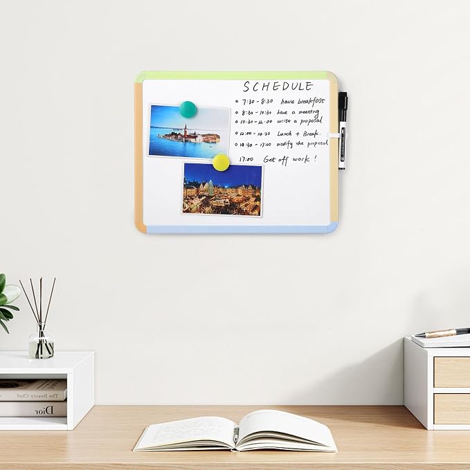 Mr. Pen- Dry Erase Board, 14” x 11” with a Black Dry Erase Marker | Citrus Frame, Small Mini White Board for Students, Fridge, Wall, Locker, Includes Double Sided Tapes