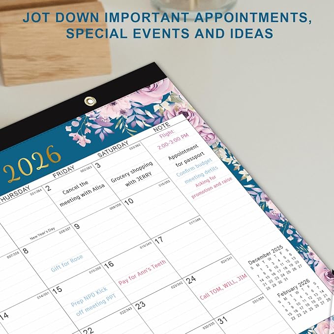 KOPEESY Desk Calendar 2026-2027, 18 Months Calendar 2026-2027 Runs from January 2026 to June 2027, 17" x 12" Desktop/Wall Monthly Calendar for Home, School and Office - Floral Pattern