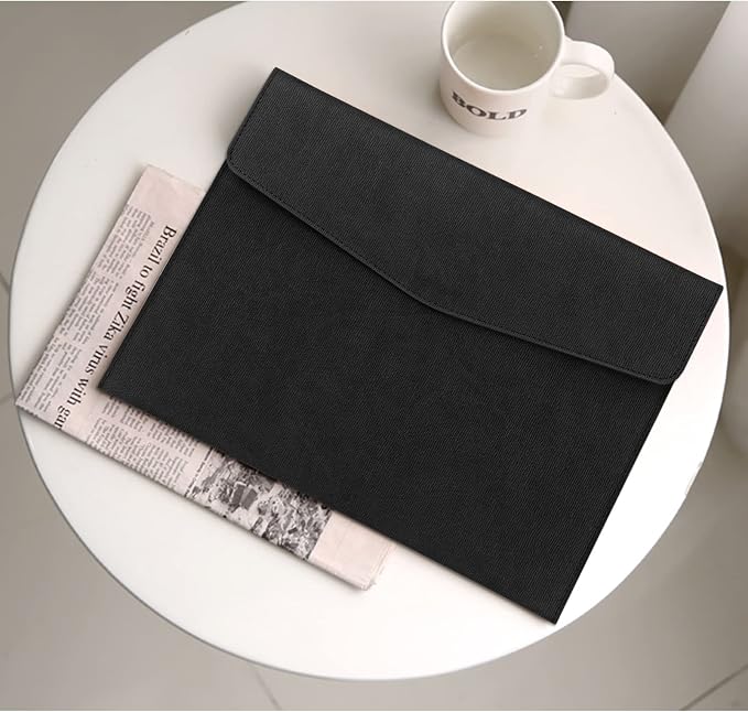 FYY File Folder, PU Leather A4 Document Holder File Organizer Filing Envelope Portfolio Case Tablet Sleeve with Magnetic Snap Closure for Home School Office Stationery Black