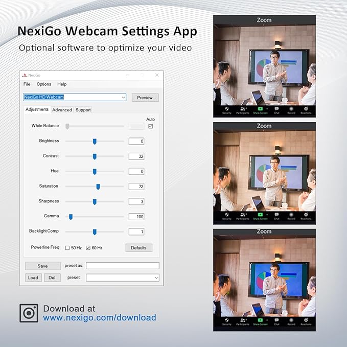NexiGo N960E 1080P 60FPS Webcam with Light, Software Included, Fast AutoFocus, Built-in Privacy Cover, USB Web Camera, Dual Stereo Microphone, for Zoom Meeting Skype Teams Twitch