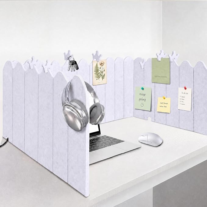 86.5 x 16'' Foldable Felt Desk Divider with 25 Thumbtacks & 8 Clips, Acoustic Desk Partition Privacy Panel, Versatile Cubicle Shield Hanging Note Item, for Office Home(Wavy)