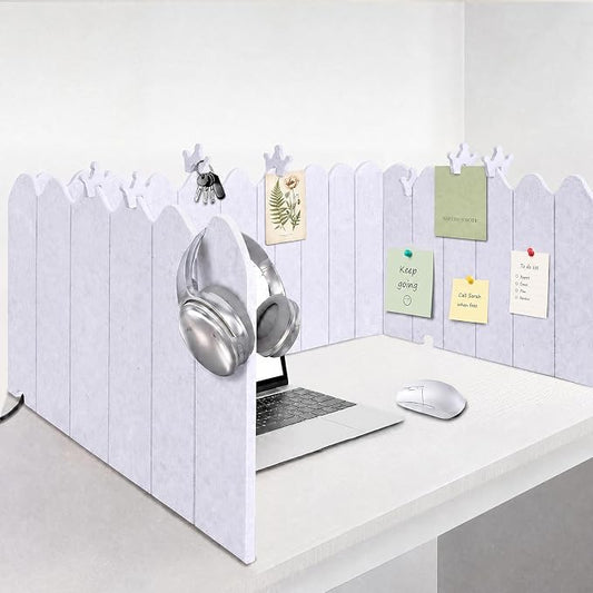 86.5 x 16'' Foldable Felt Desk Divider with 25 Thumbtacks & 8 Clips, Acoustic Desk Partition Privacy Panel, Versatile Cubicle Shield Hanging Note Item, for Office Home(Wavy)