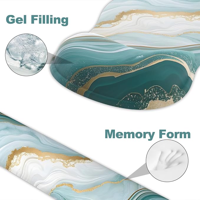 Ergonomic Mouse Pad with Wrist Rest and Keyboard Wrist Rest, Gel Mousepad and Wrist Rest for Computer Keyboard, Pain Relief, Non-Slip PU Base, Mouse Pad Wrist Support for Gaming, Blue Green Marble
