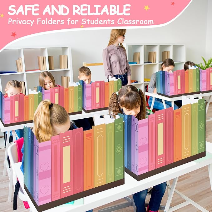 Honoson 24 Pcs Bulk Inspirational Privacy Folders for Students Cardboard Test Privacy Boards Motivational Words Desk Dividers Shield for Classroom School Study Supplies (Pastel Rainbow)