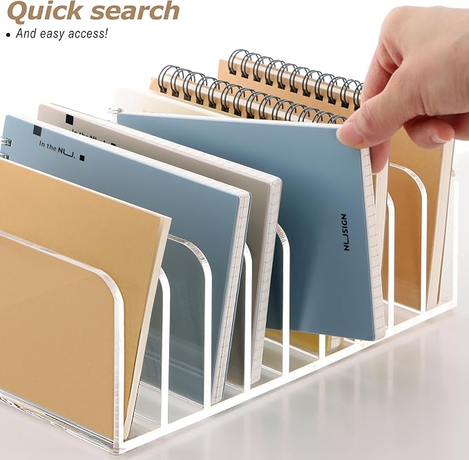 SANRUI Clear Desk Mail Organizer, 9 Slot Acrylic Office Document Sorter | File Storage Holders, Multifunction Letter Folder Racks Holders for Office,Home, School Desktop Organization