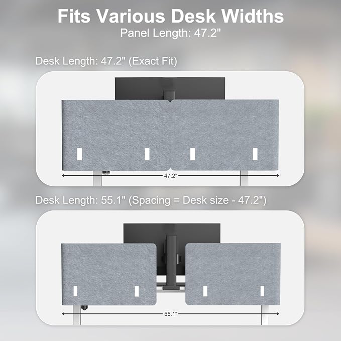 Desk Privacy Panel, 2-Pack L-Shaped Desk Divider, Acoustic Office Partition | Clamp-on 47.2" × 18.7" PET Felt Panels, Tackable Surface for Notes, Create Private Workspace Reduces Noise, for Home Office