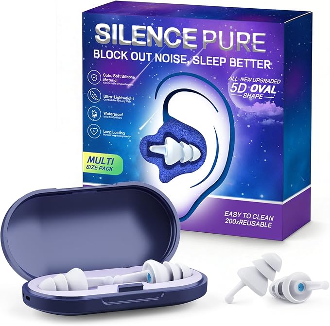 Ear Plugs for Sleeping, 35dB Reusable Soft Silicone Earplugs | Noise Cancelling Earbuds for Noise Reduction (35dB) Hearing Protection, 3D Oval Design for Side Sleepers, 2 Pairs (S + M/L)