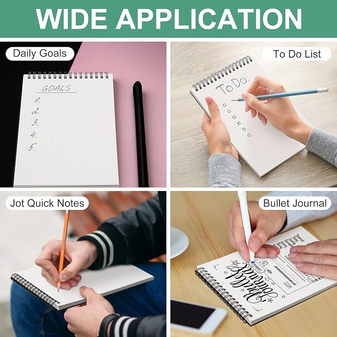 Engrowtic 2 Pcs Dot Grid Notebook Top Spiral Notebook A5 Size Bullet Dotted Paper Hardcover Dot Journal 8.3''x 5.8'' 140 Pages Spiral Notepads for Sketching Drawing Writing School Office (Black)