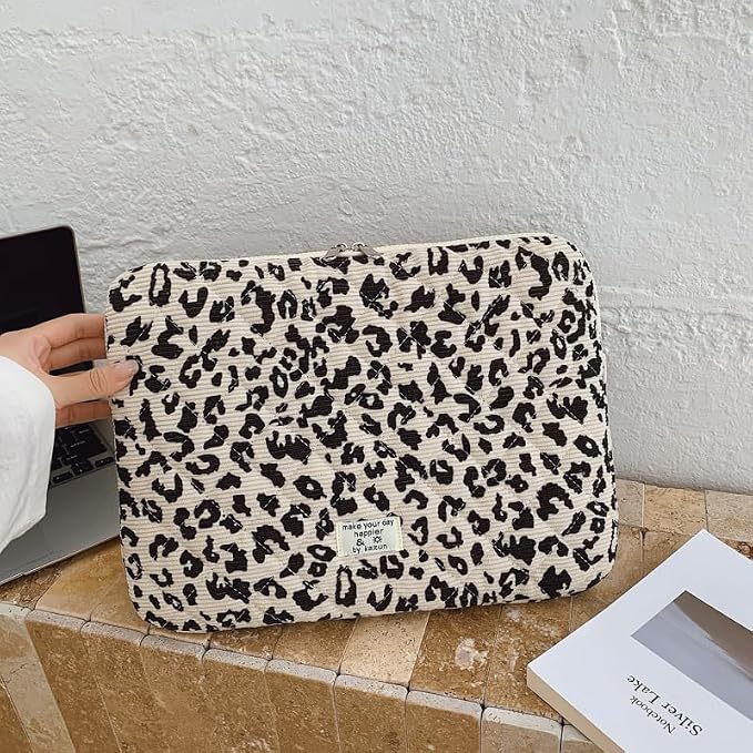 Leopard Puffy Laptop Sleeve 11,13,15 Inch Cheetah Print Quilted Laptop Case Protective Padded Computer Sleeve for MacBook