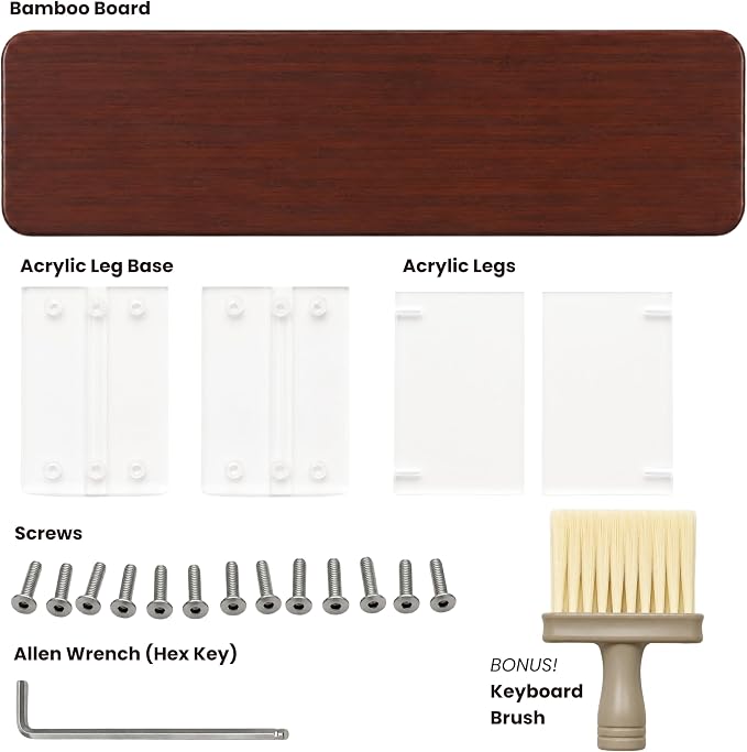 Bamboo Monitor Riser, Wide Desktop Monitor Stand for Desk with Clear Acrylic Legs, 31.5 x 8" Bamboo Wood Shelf, Fit Keyboard, Home Office Workspace Accessories,Study Stationaries Storage (Dark Brown)