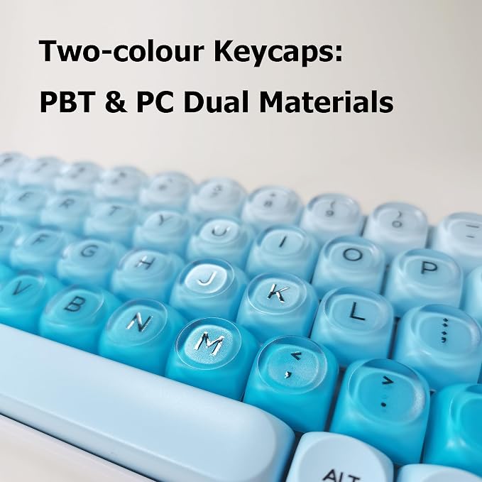 Guffercty kred Jelly Keycaps, 132pcs Cute PBT Keycaps HOA Low Profile Round Custom Keycaps for 60%/65%/75%/80%/96%/100% Mechanical Gaming Keyboards(Blue Sky)