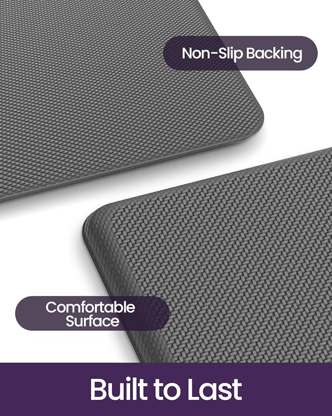 DEXI Kitchen Mat Cushioned Anti Fatigue, Extra Thick Comfort Standing Floor Mats Waterproof, Memory Foam Antifatigue Runner Rug for Desk Office, Sink, Laundry, 48x20, Grey