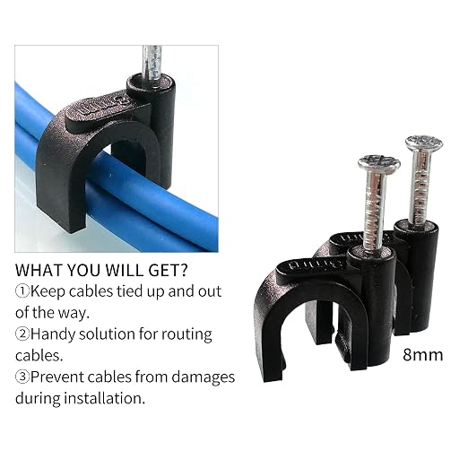 100 Pack Nail in Cable Clips Ethernet Cable Nails Tacks Clips 8mm for Electrical, Ethernet, Dish Wire, Coax Cable, RG6, RG59, CAT6, RJ45 Cable